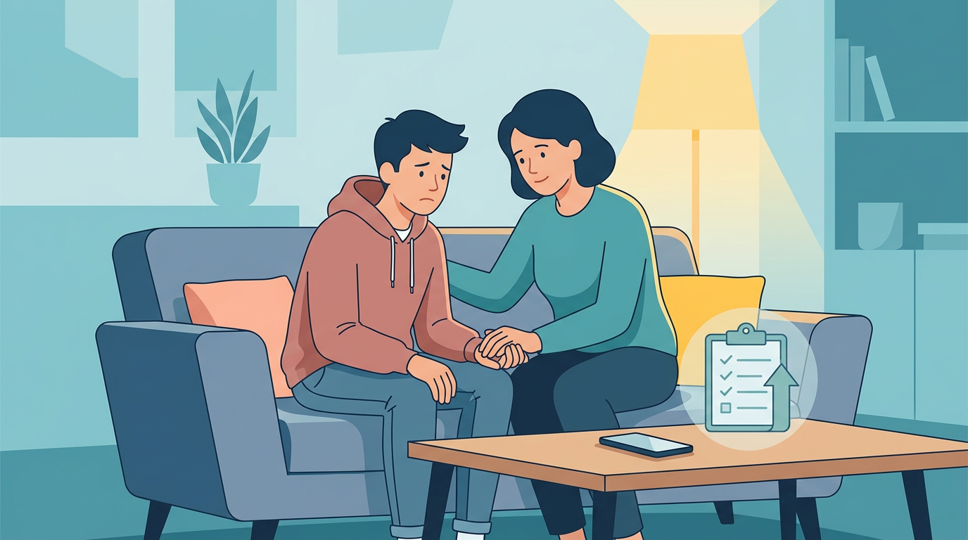 Parent supporting distressed teenager