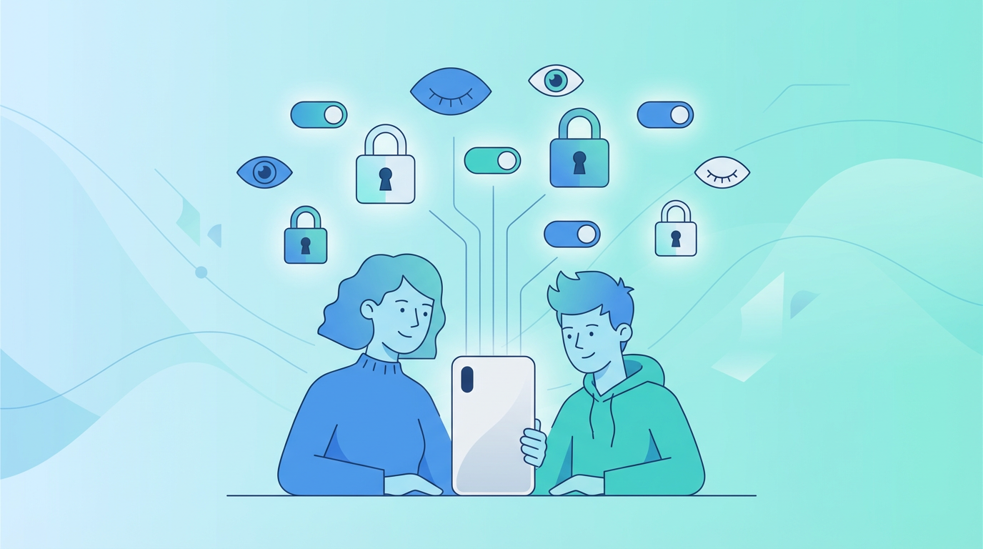 Parent and teen reviewing privacy settings together