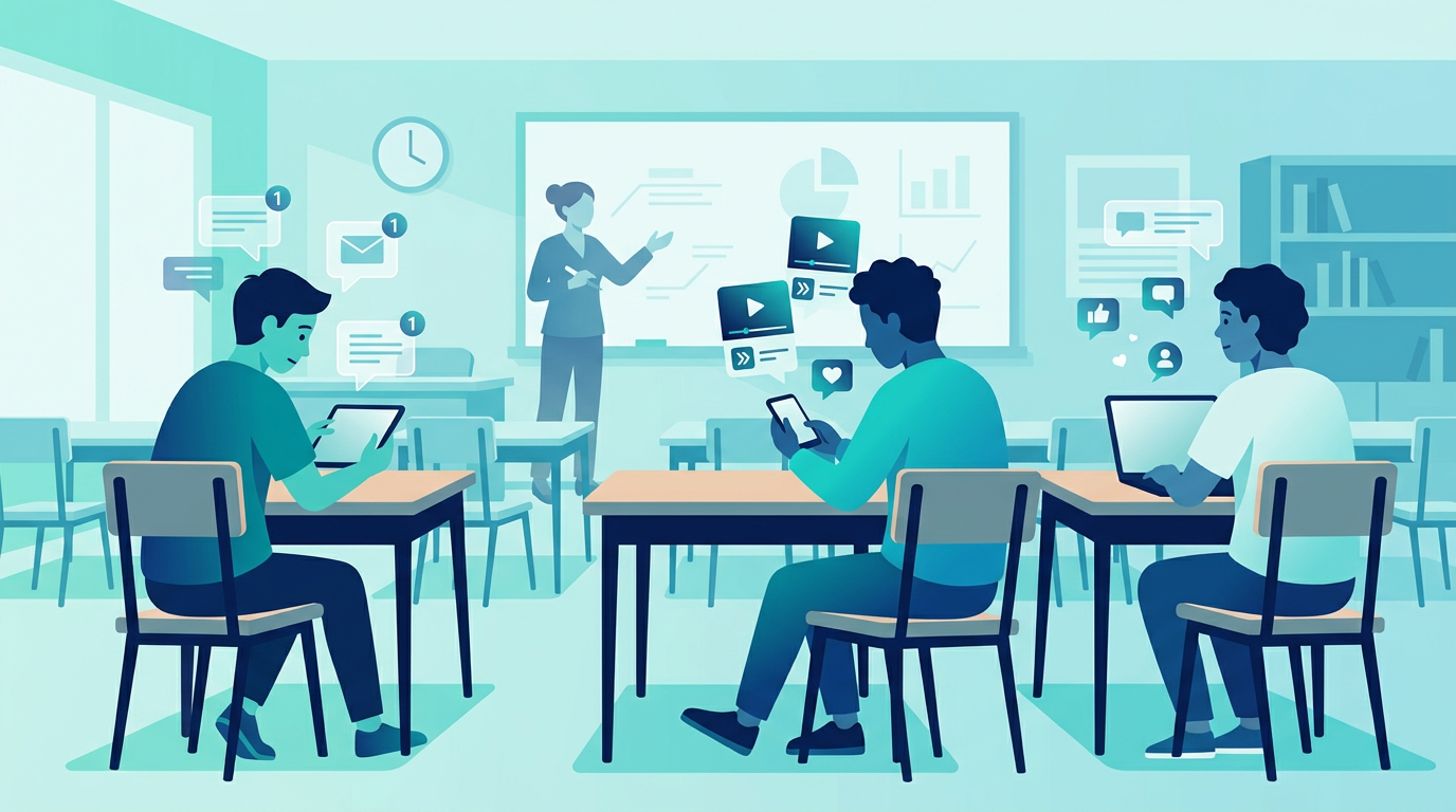 Students distracted by devices and notifications in classroom