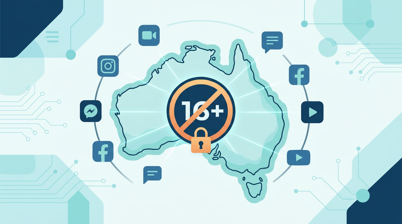Australia map with social media age restriction symbols