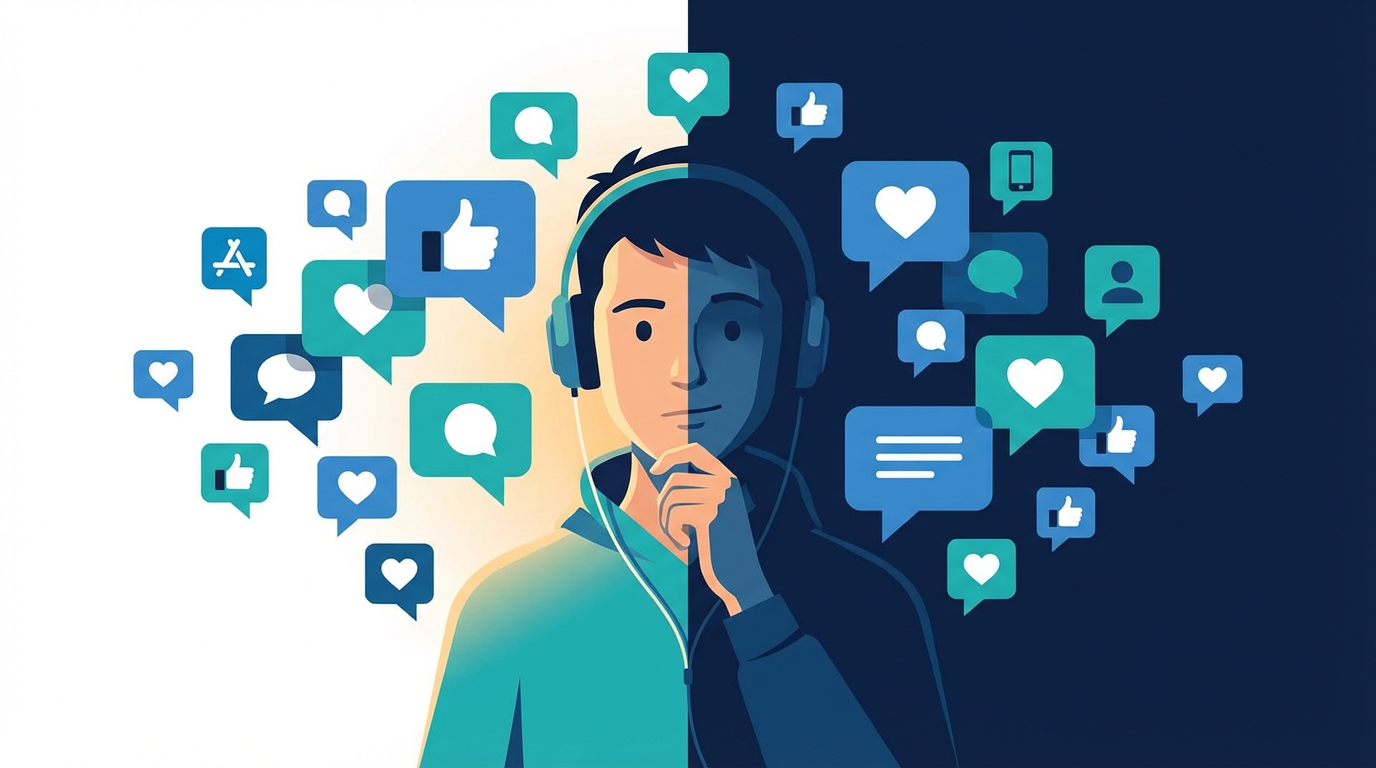 Teenager surrounded by social media notifications