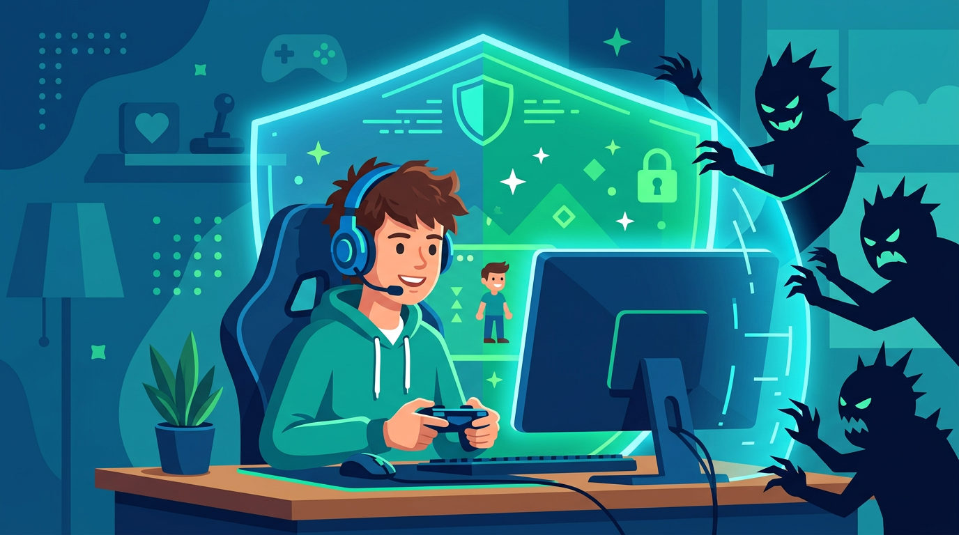 Teen gamer protected by shield from online threats