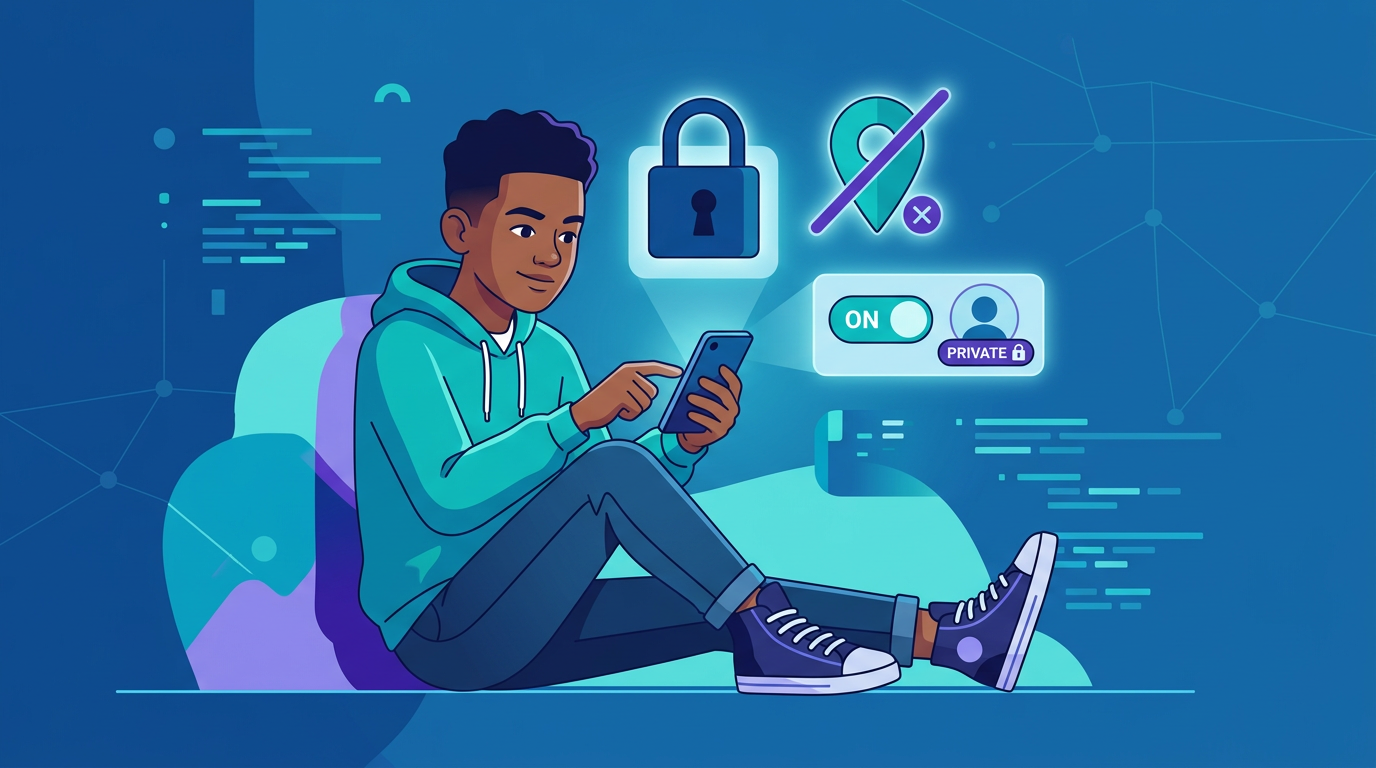 Teen adjusting privacy settings on phone