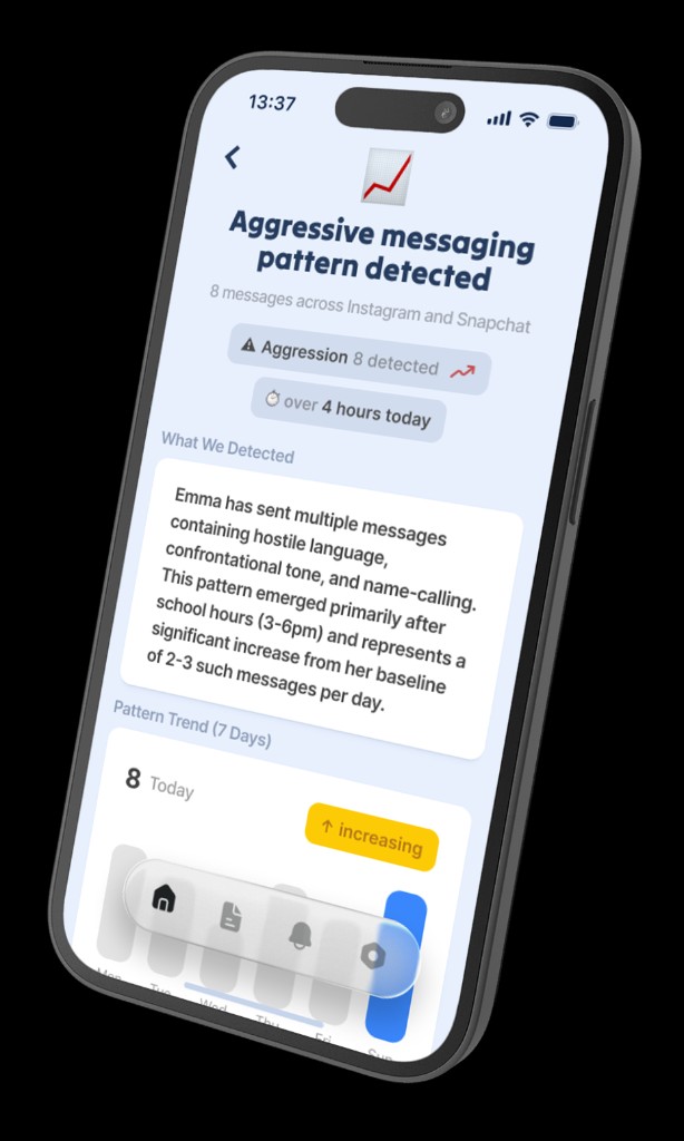 CyberSafely Behavior patterns screen